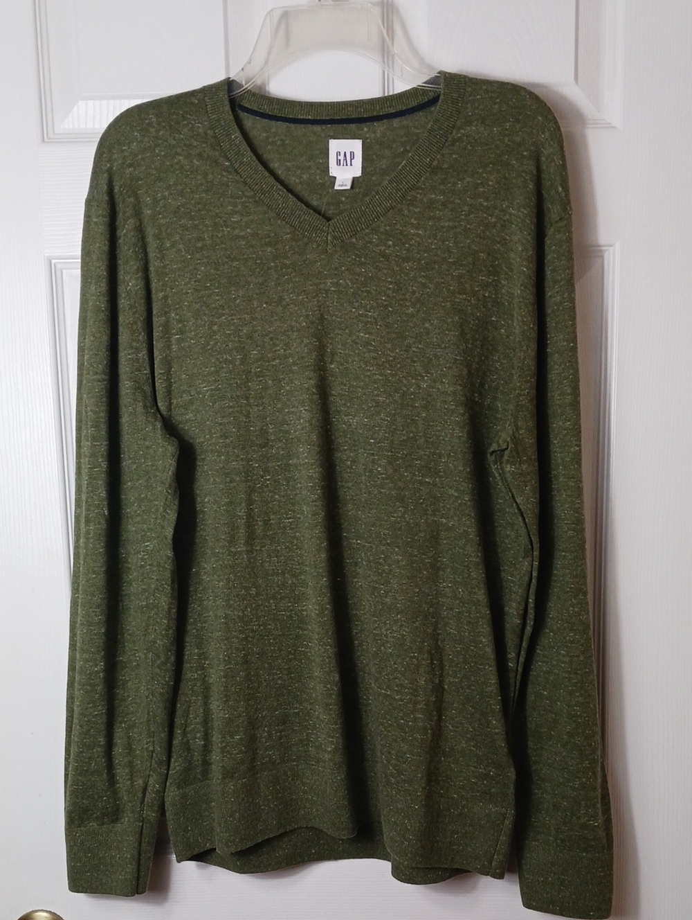 GAP Factory Heathered Olive Military Green V-neck Pullover Knit Sweater Size L